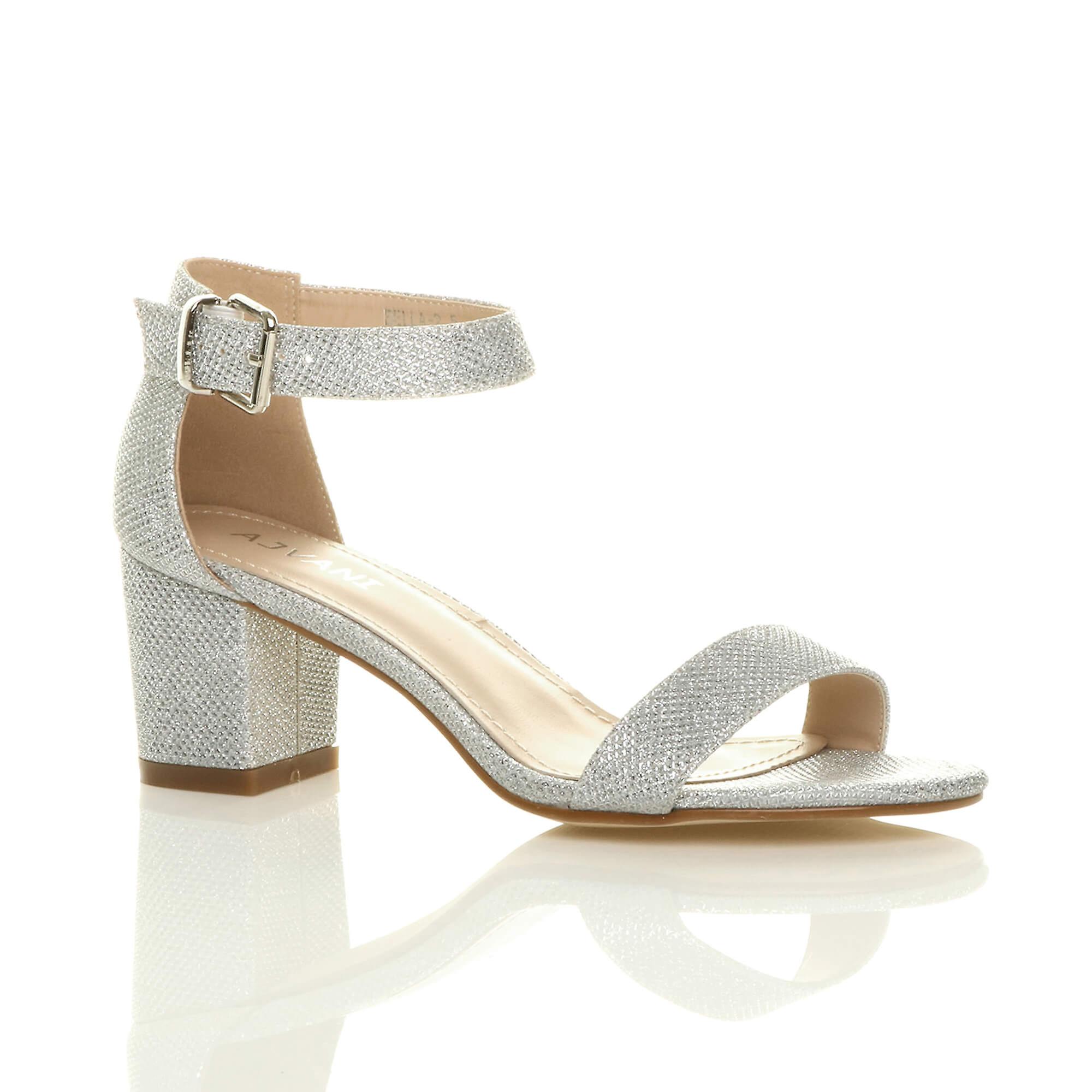 Ajvani 妇女 低 中块脚跟脚踝带扣婚礼伴娘晚会绑带凉鞋