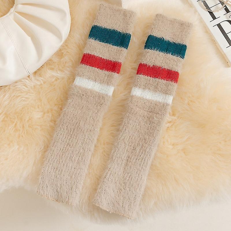 Mink plush leg warmers, brand new design, warm and comfortable, perfect winter gift (khaki)