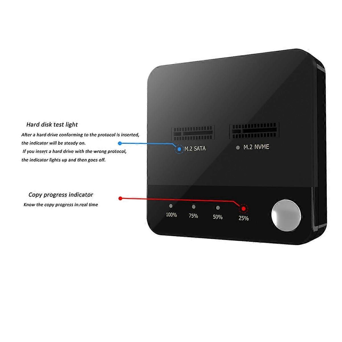 M.2 SATA Duplicator M.2 SATA til Nvme SSD-kabinet Ekstern harddiskdockingstation med klon til