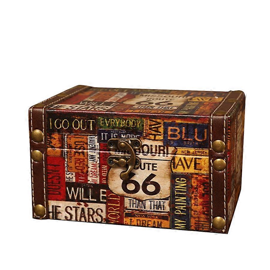 Vintage Storage Decorative Suitcase Small Retro Wooden Box Casket Lock Desktop Storage Box Finishin