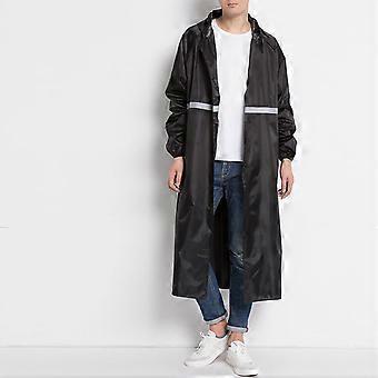 Long Rain Coat Thickened Reflective Raincoat Reusable Poncho Waterproof Stylish Long Rain Jacket For Outdoor Black Xl