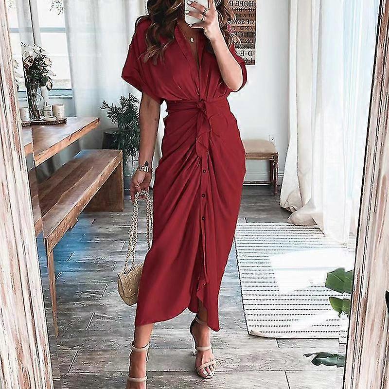 Donne manica corta casual maxi abiti con scollo a V spiaggia prendisole