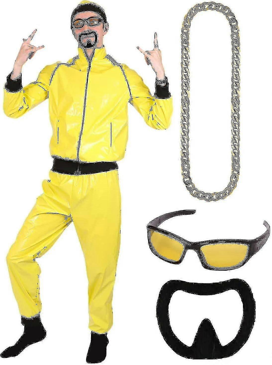 90年代セレブリティコスチュームアダルトイエロー&ブラックシェルスーツ