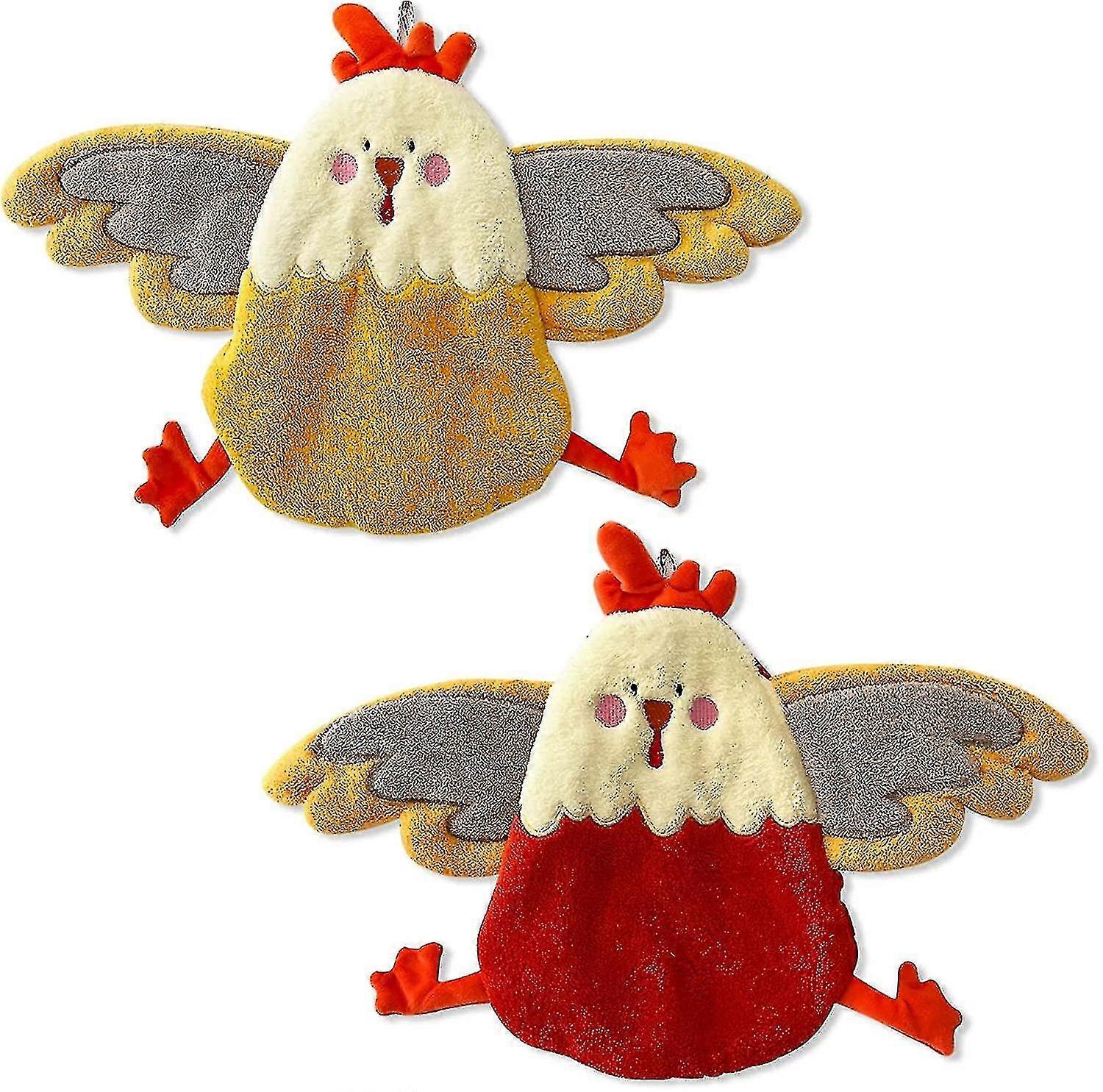 2 Pack Super Absorbent Cute Chicken Hand Towel With Hanging Loop
