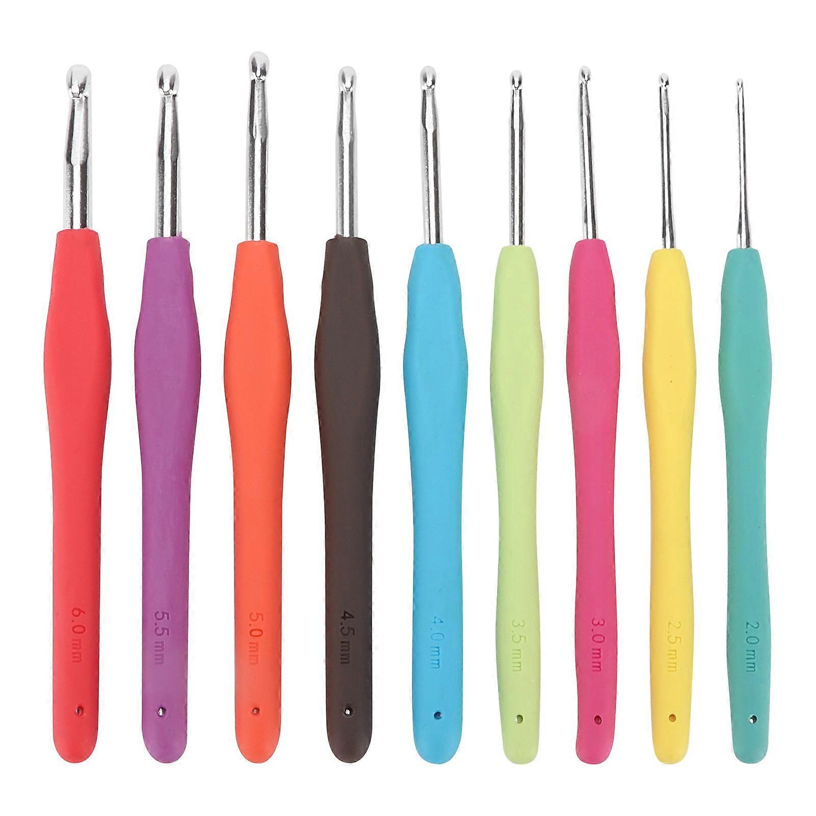 9Pcs Crochet Hooks 2mm?6mm Ergonomic TPR Soft Handle Aluminum Hooks Needles for Arthritic Hands