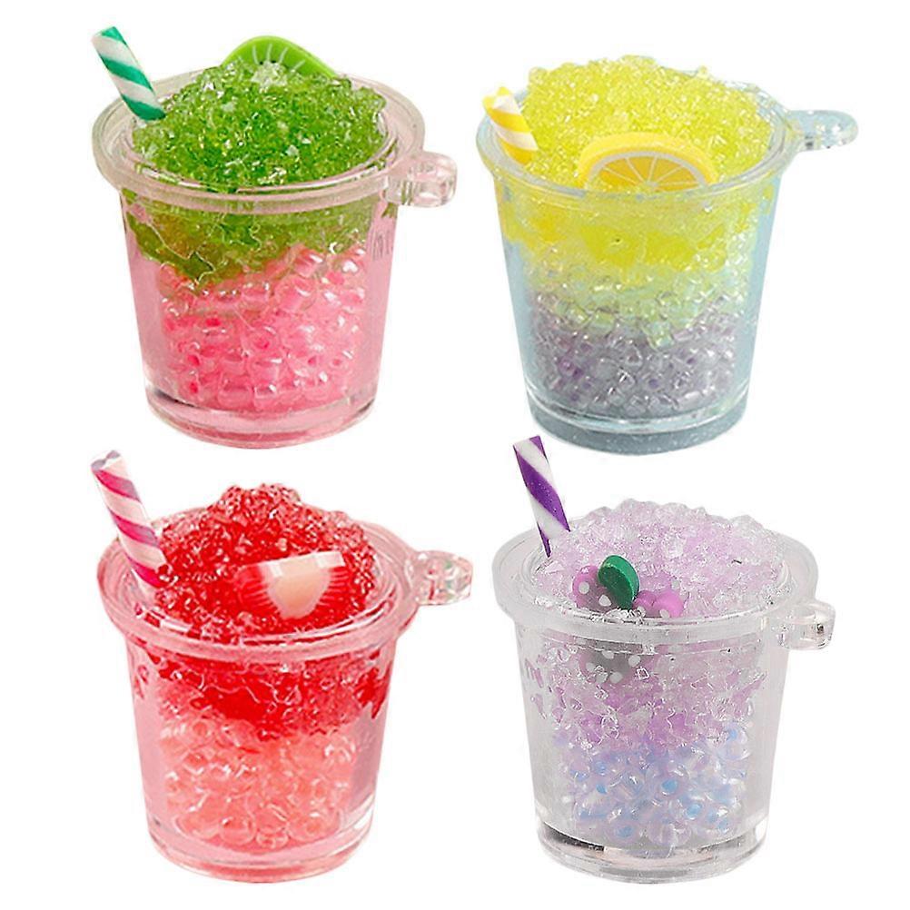4Pcs Miniature Beverage Cups Doll House Drinks Models Realistic Ice Juice Drinks (Mixed Color)