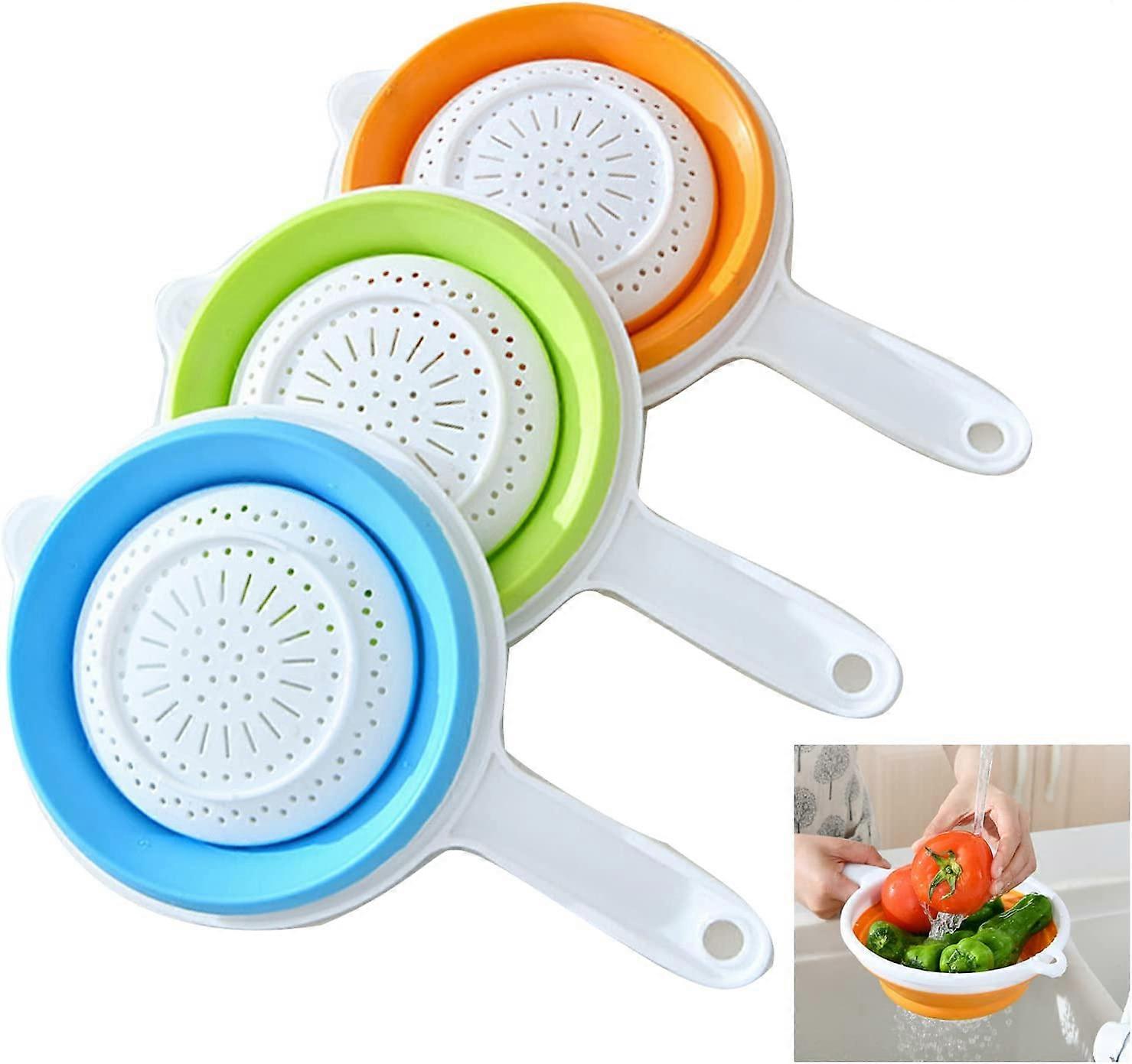3 Round Collapsible Plastic Colander Bowl Round Camping Colander Plastic Colander Round Plastic Collapsible Kitchen Colander for Quick Draining Pasta 