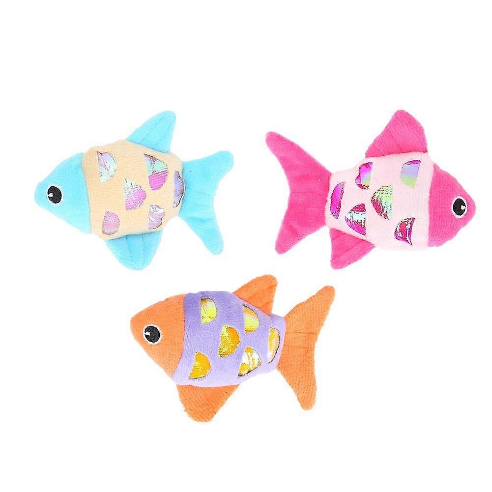 3PCS Pet Cat Catnip Simulation Plush Fish Playing Interactive Training Toy with Ring Paper