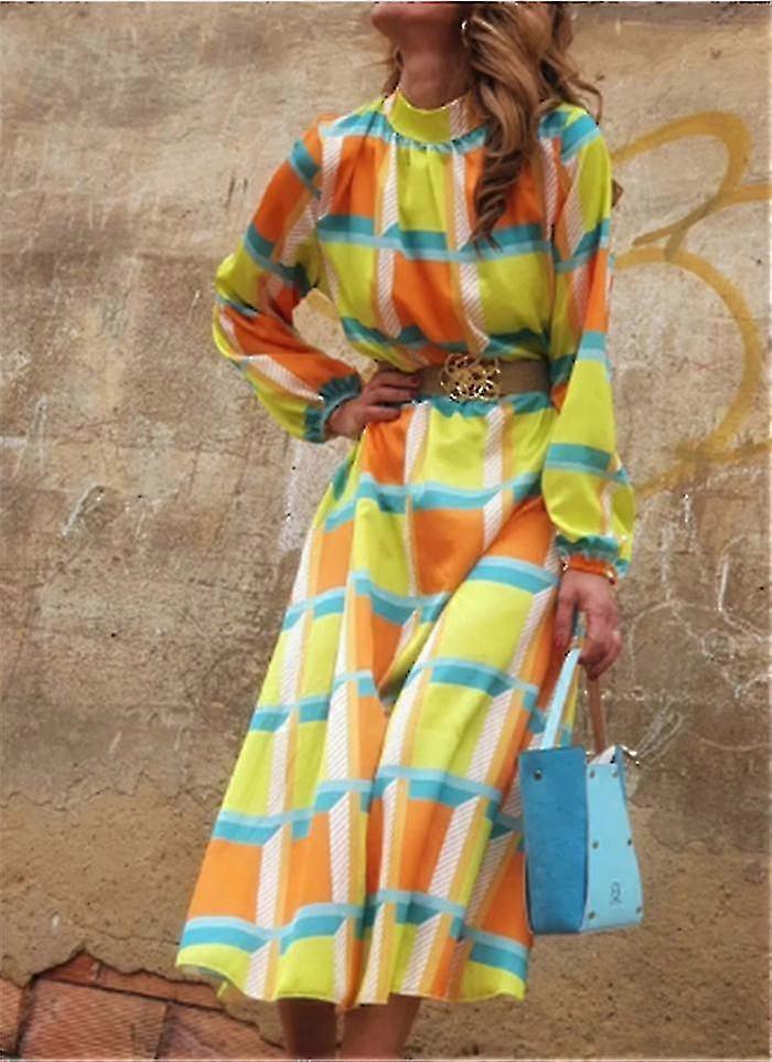 Damen Printed Casual Einfaches Partykleid Herbst