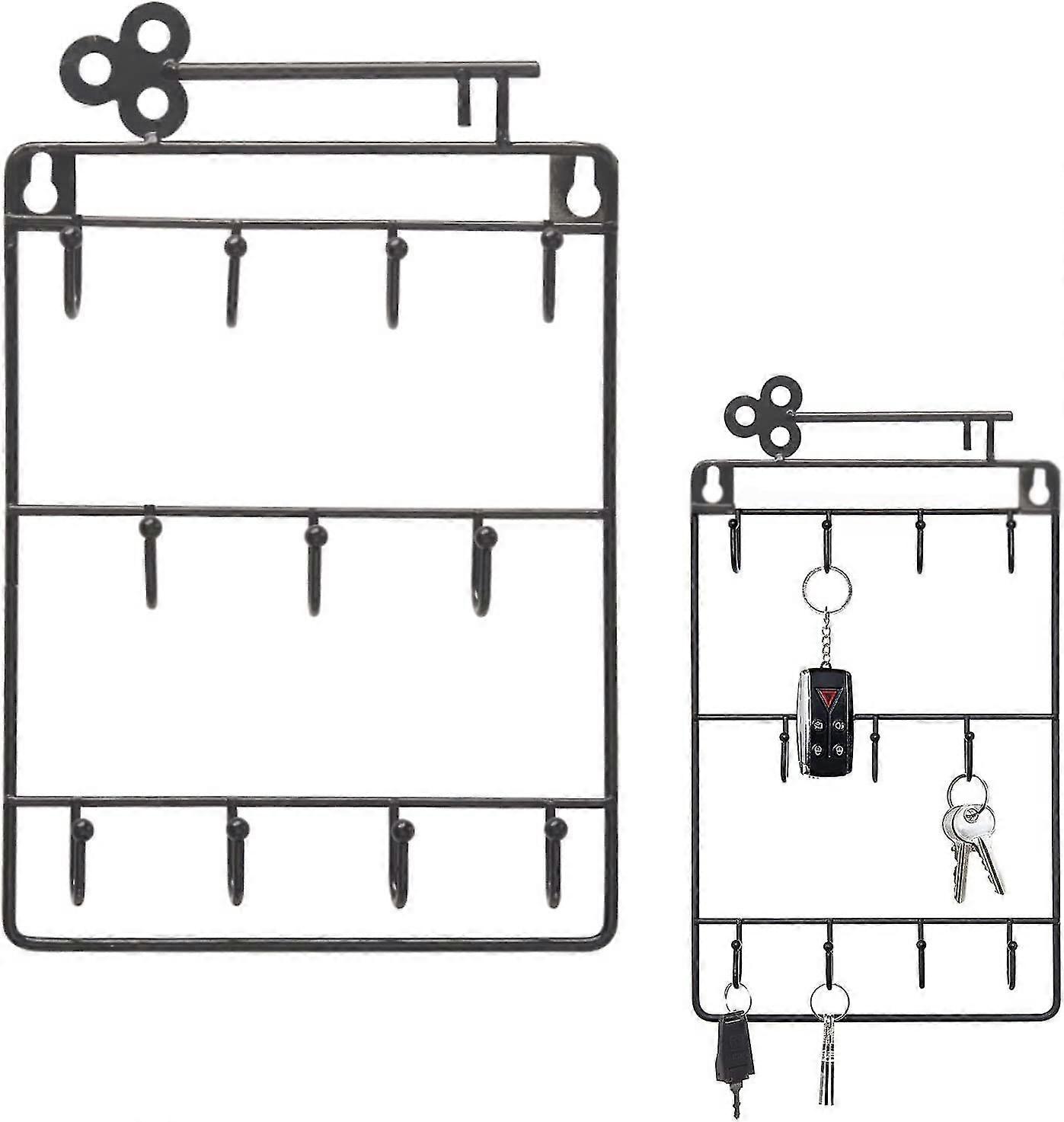 Wall Key Rack, Wrought Iron Wall Key Hanging Storage Rack, With 11 Hooks Functional Key Rack, Home Decoration Finishing Tools (black)