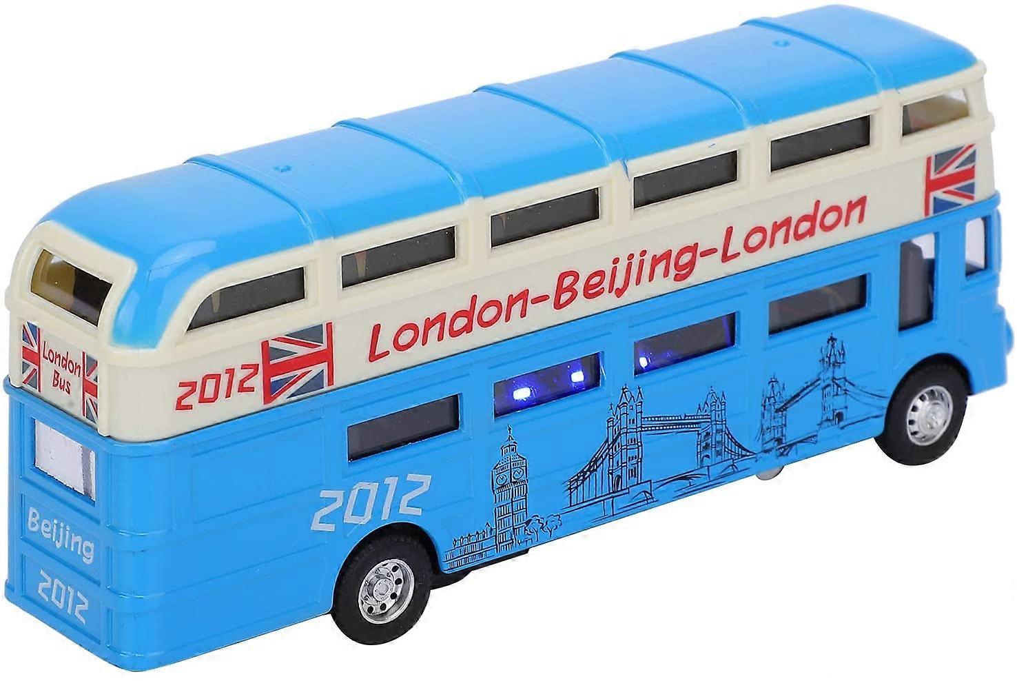 Double-Decker Bus Model, Children Double Layer Bus Toy Simulation Alloy Pull-Back Car Toy with Light Music(Blue)