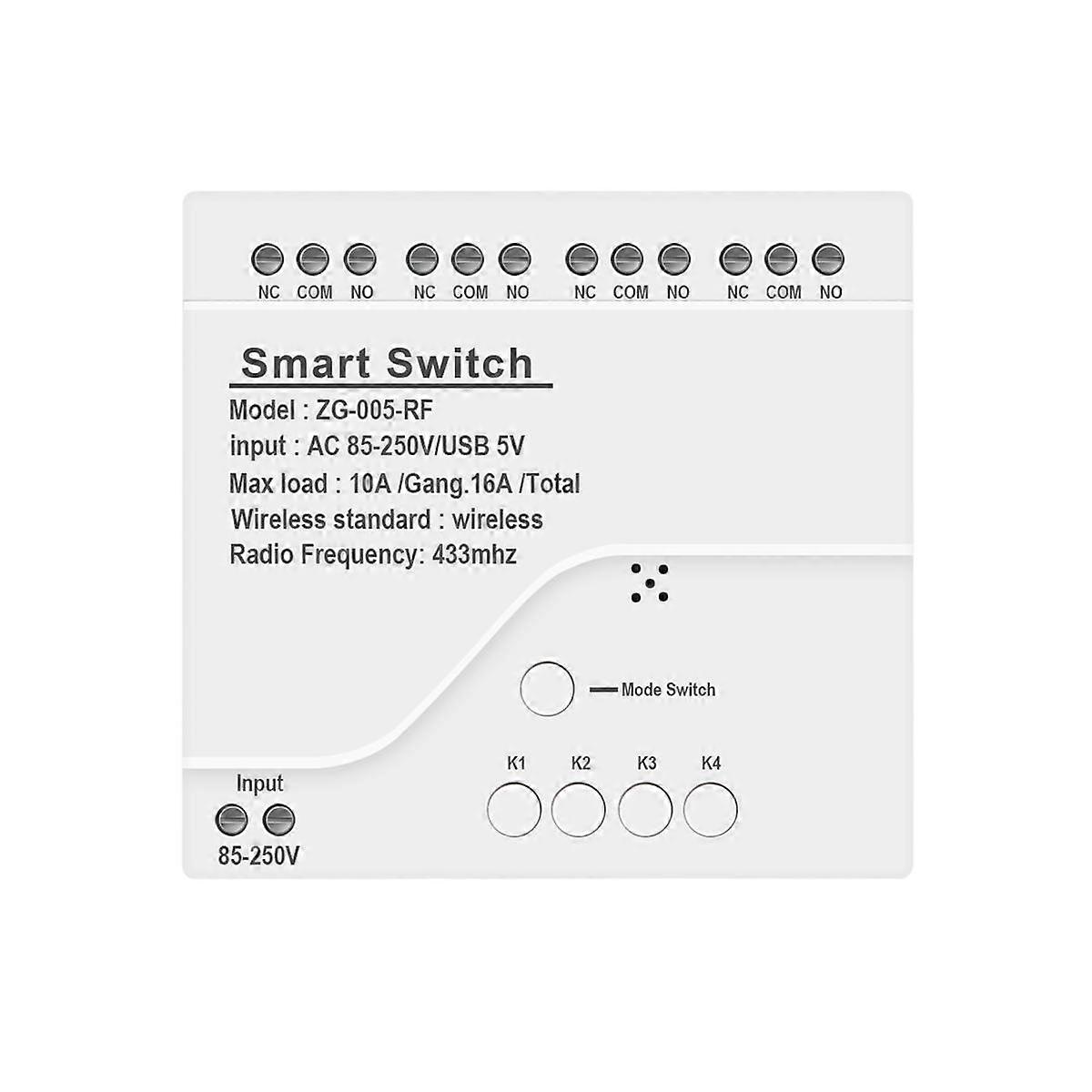 4CH Zigbee Smart Light Switch Module AC 85-250V RF433 Receive 10A Relays Work with Assistant,Tuya S
