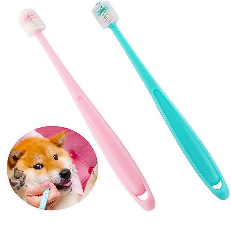 2 Pcs 360-Degree Small Dog and Cat Toothbrush, Bristle Diameter 0.51"