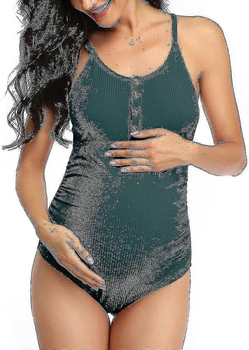 Maternity One Piece Swimsuit - Cross Back with Button Neck