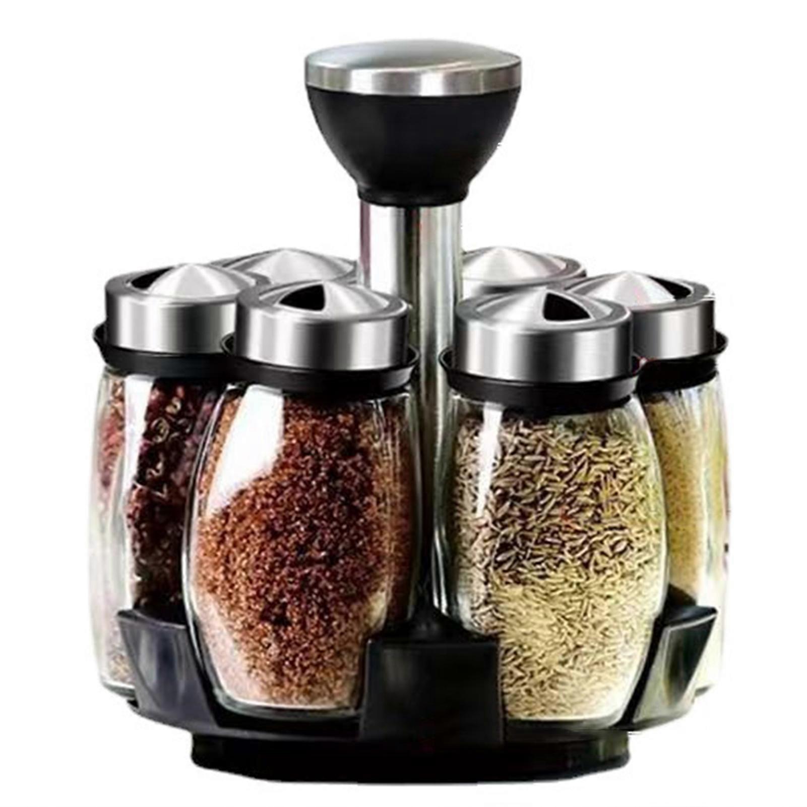 6pcs Condiment Bottle Set with Rotatable Base Durable Refillable Sealed Spice Bottle for Kitchen