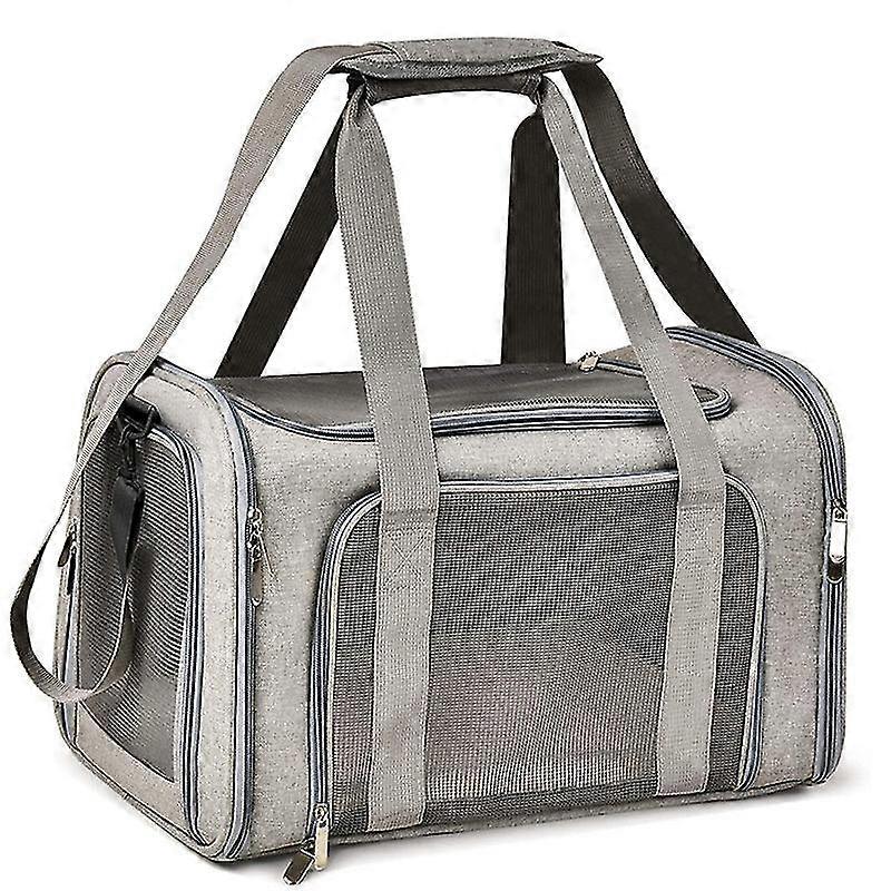 Gray 40*25*25cm Cat Dog Carrier, Breathable Foldable Cat Carrier Crate Cat Carrier With Removable Plush Mattress