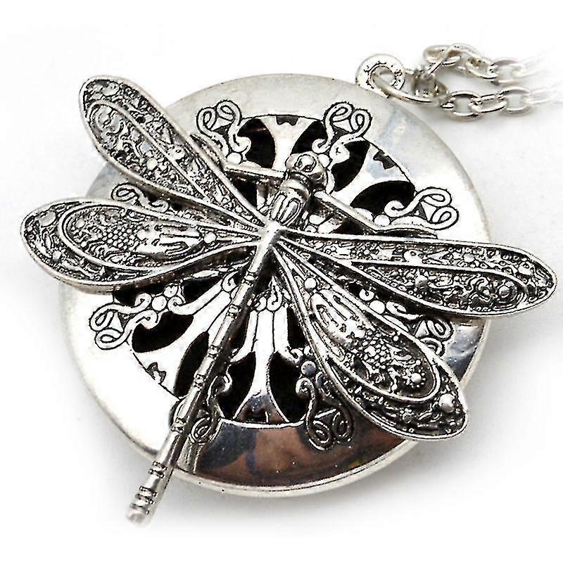 1pc Antique Silver Dragonfly Aromatherapy Diffuser Pendant Necklace