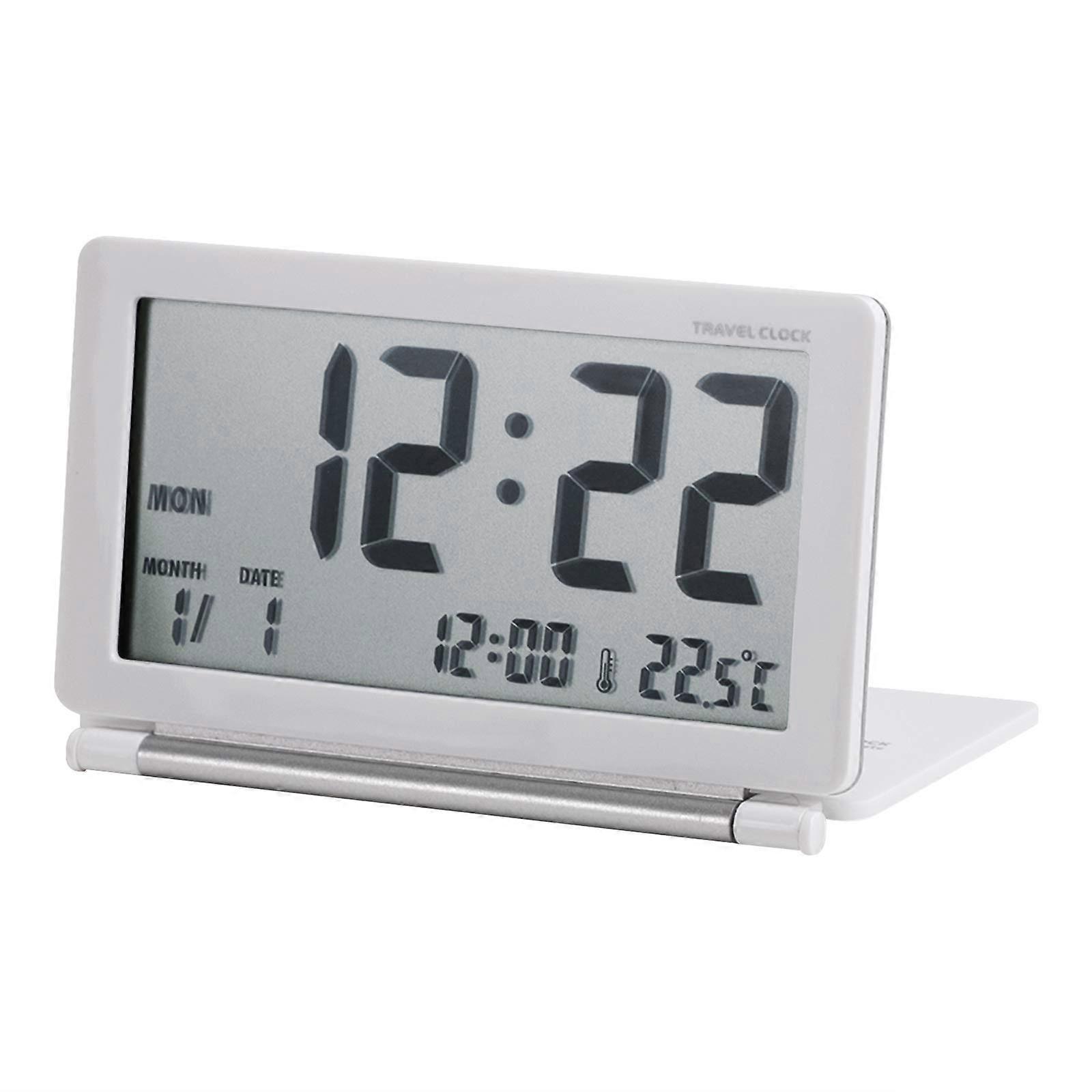 Electronic Travel Digital LCD Alarm Calendar Clock Portable Slim Flip Folding Silent Desk Alarm Clockwhite