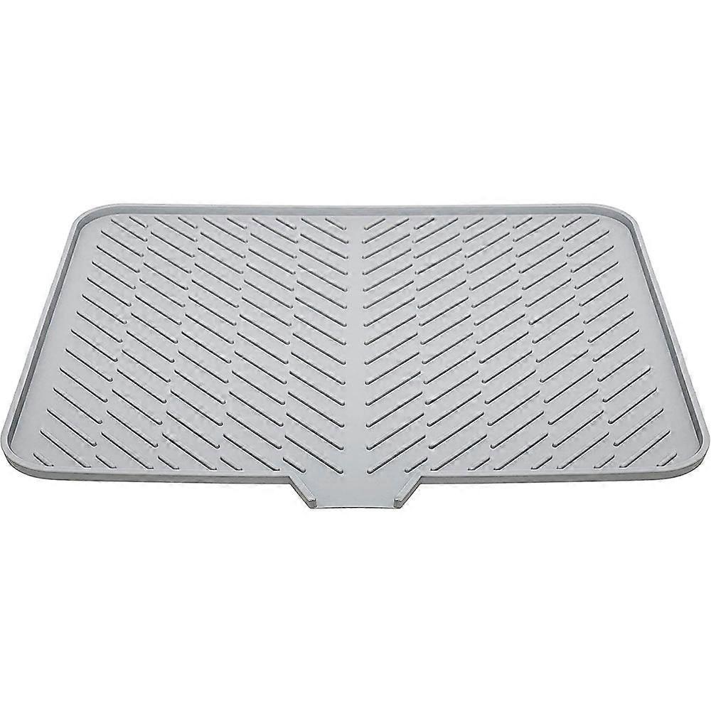 Silicone dish drying mat with built-in drain lip - Hygienic drying mat - sturdy, compact, gray