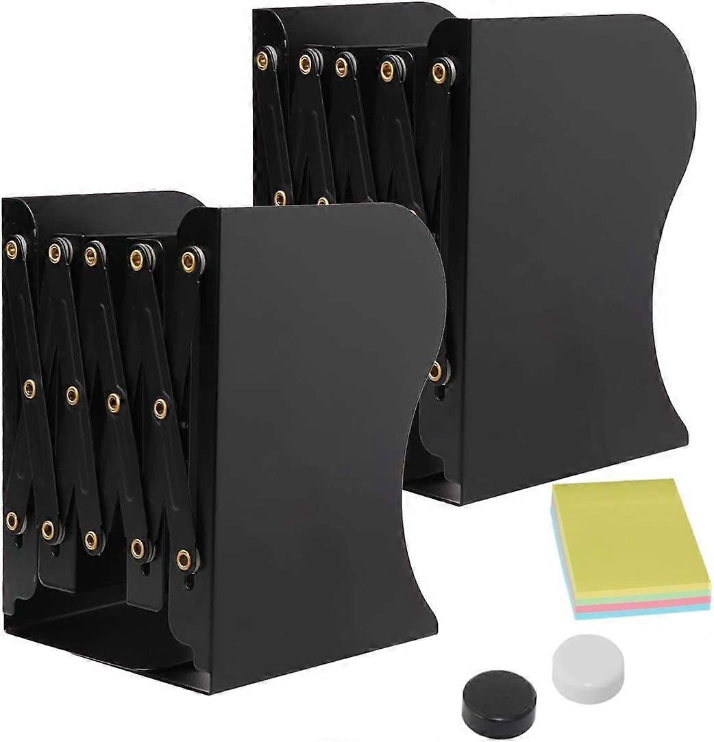 2Pcs Black Bookends, Metal Bookends Adjustable Expanding