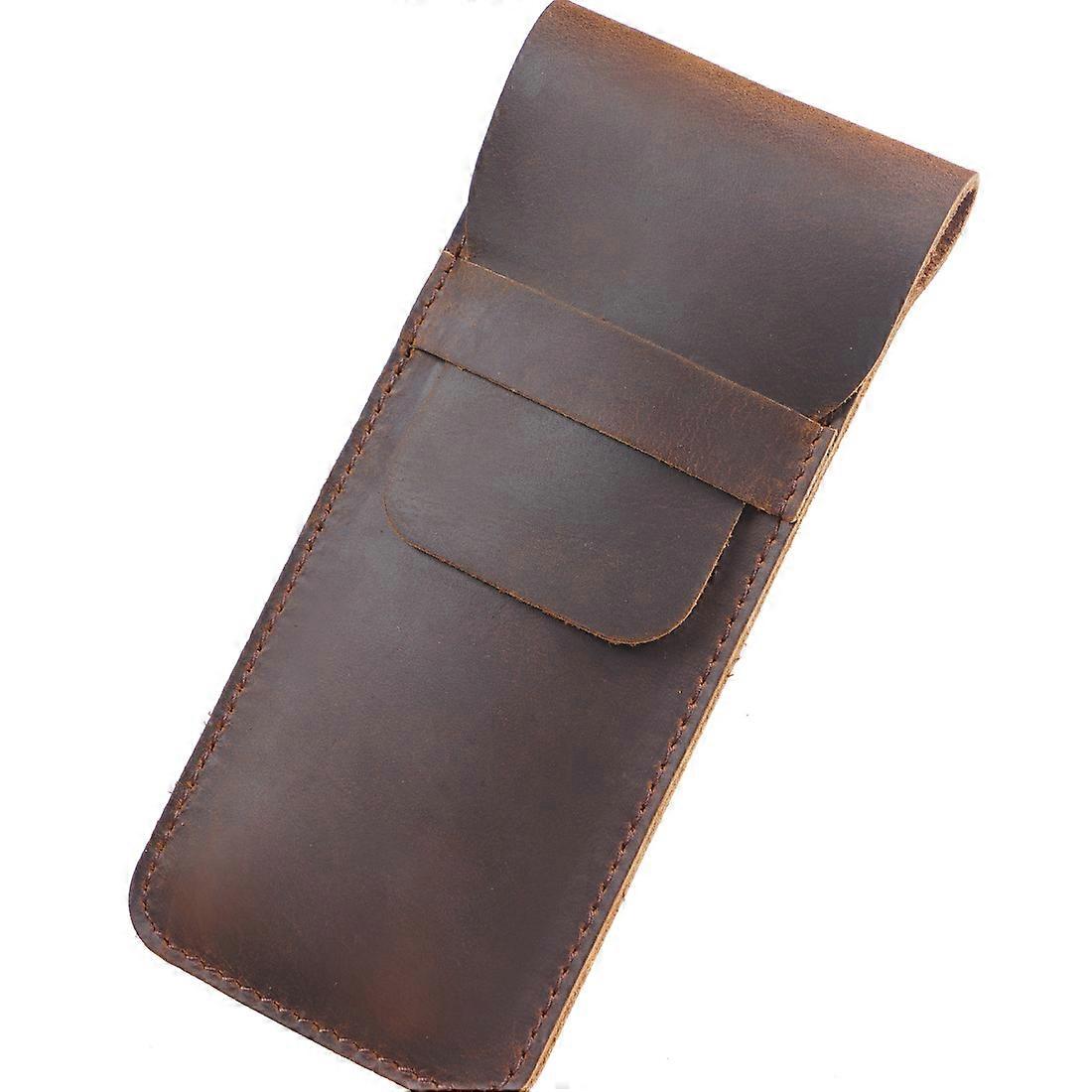 Leather Pen Case Holder Brown