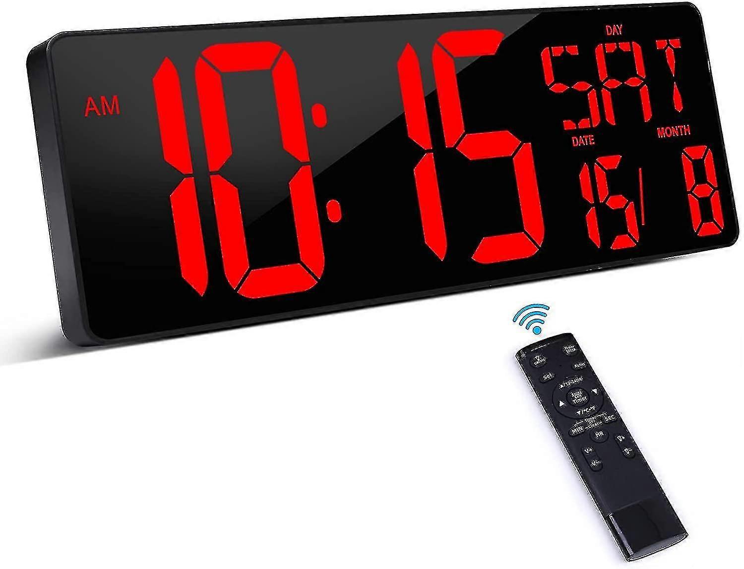 Digital Wall Clock With Remote Control, 16.5" Led Digital Alarm Clock, Countdown Timer With Large Display