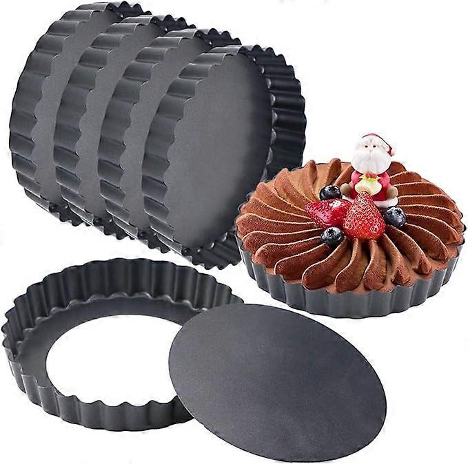 6 Pack Quiche Pans, Non stick Removable Bottom Fluted Sides Mini Tart Pans, 5 Inch