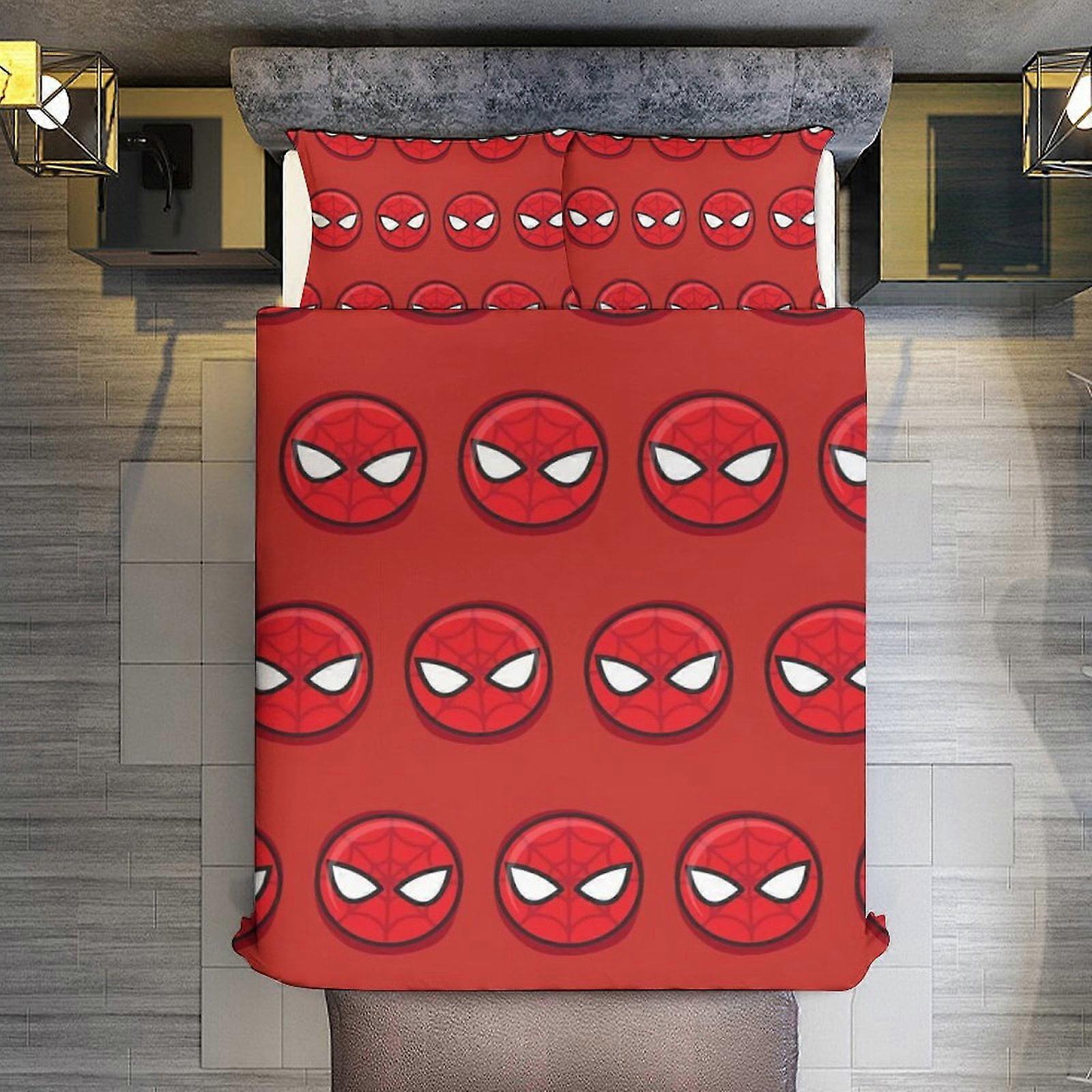 v3271 Lençóis Roupa de Cama Spider-Man Haed 3 Peças Conjunto de Capa de Edredom Tamanho Completo Super Macio Desbotamento Resistente Microfibra 1 Capa com Zíper e 2 Fronhas