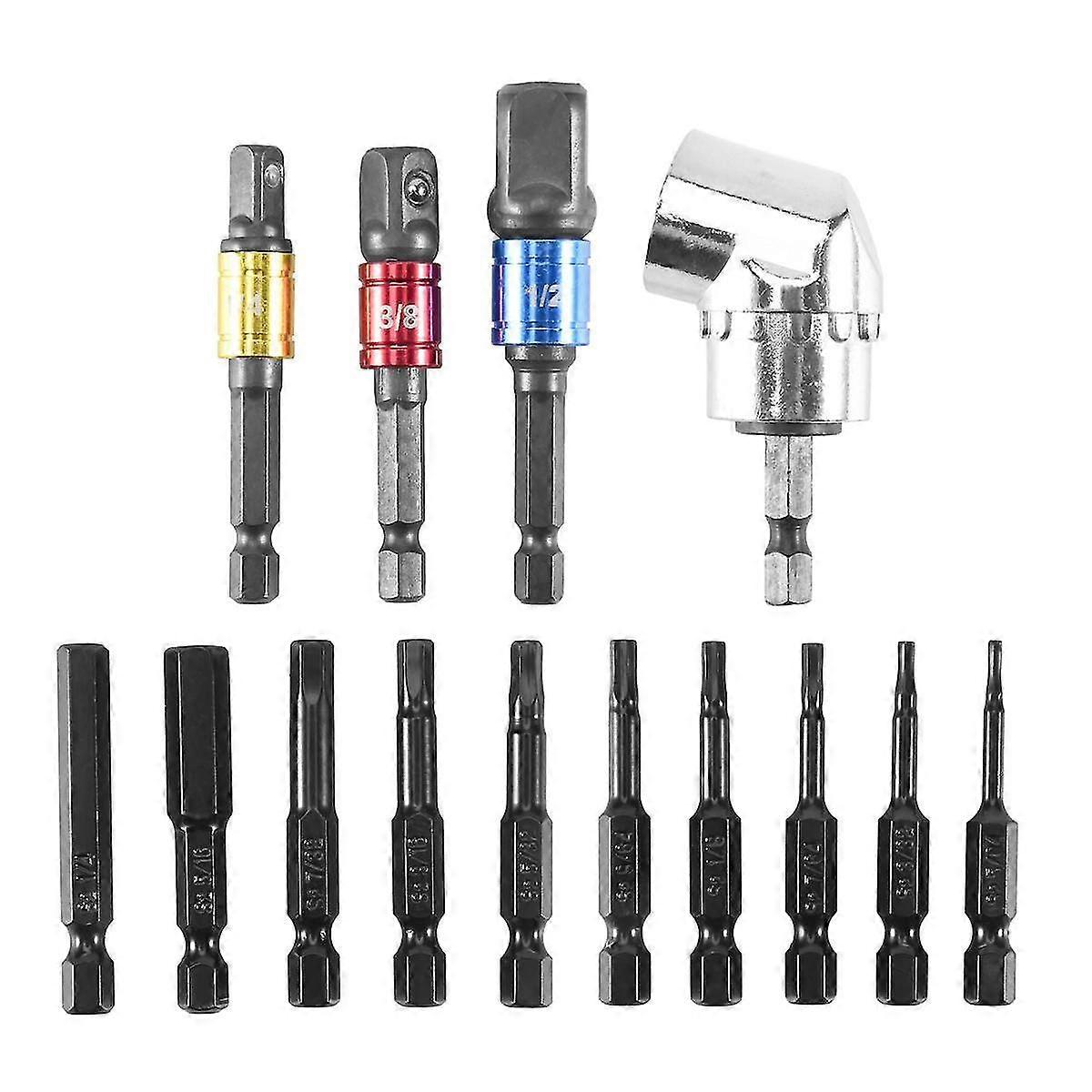 14PCS Impact Grade Driver Socket Adapter Extension Drill Bit Set,105 Degree Right Angle Screwdriver