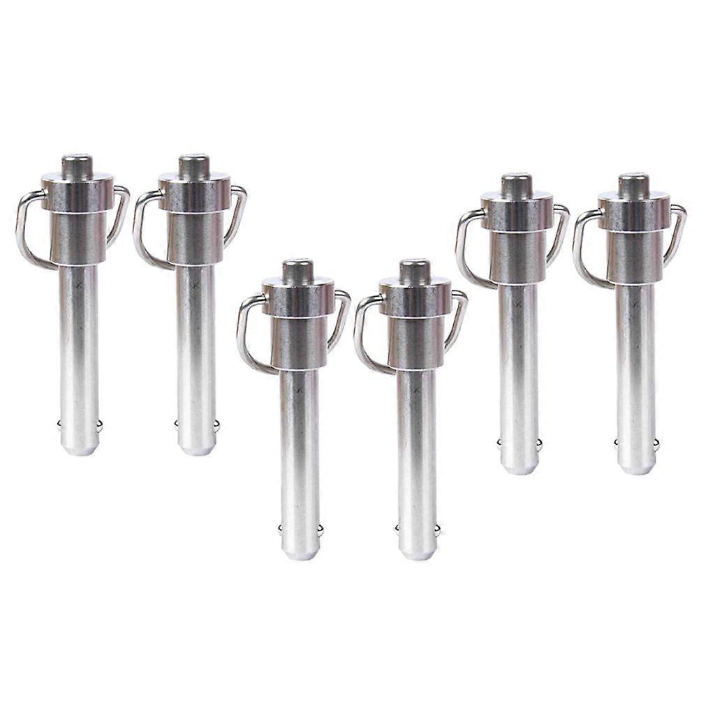 6 Pcs Stainless Steel Push Button Pin Quick-Release Pin Ring Handle Pins 6mm 40mm
