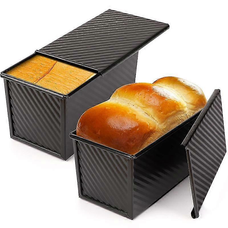 Brotbackform, 2er-Pack, antihaftbeschichtete Brotbackform mit Deckel, Brot-Toastbox-Form aus Karbonstahl mit Abdeckung zum Backen