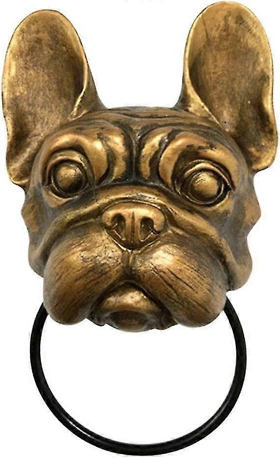 アンティークデザインドアノッカー装飾犬ドアノッカーウォールアート装飾樹脂クラフトドアドロップリング-フレンチブルドッグ