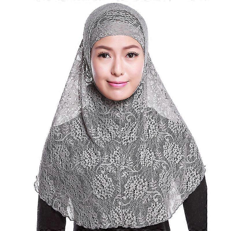Womens Piece Full Crochet Floral Lace Amira Muslim Hijab Solid