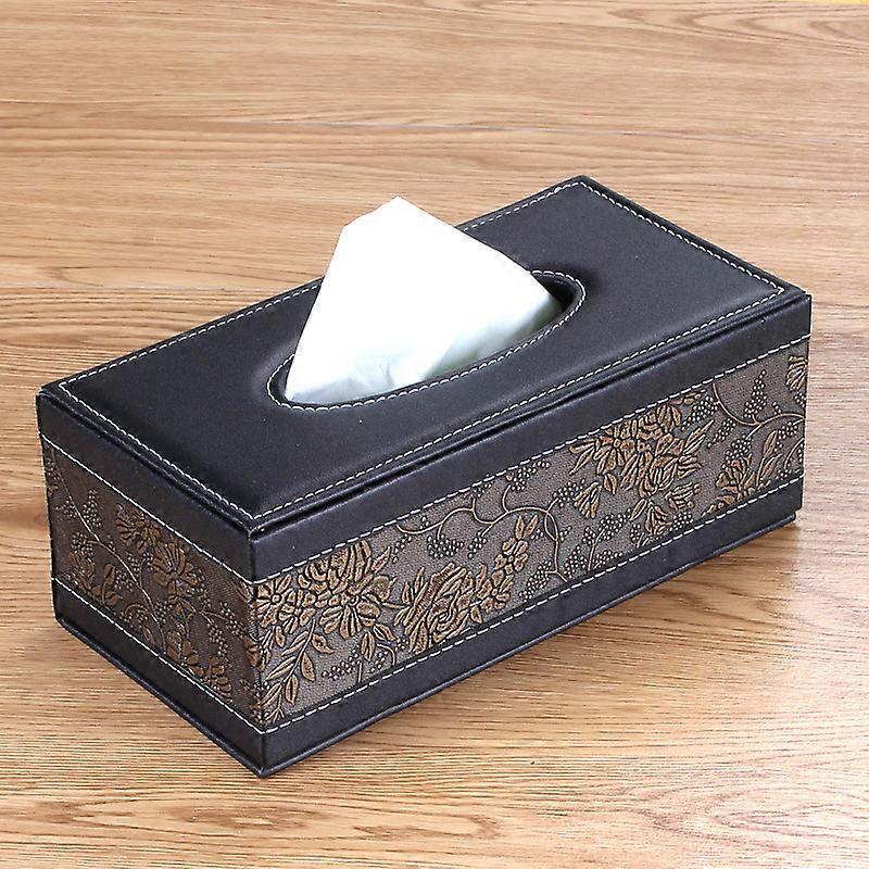Large Grape Gold Black PU Rectangular Tissue Box