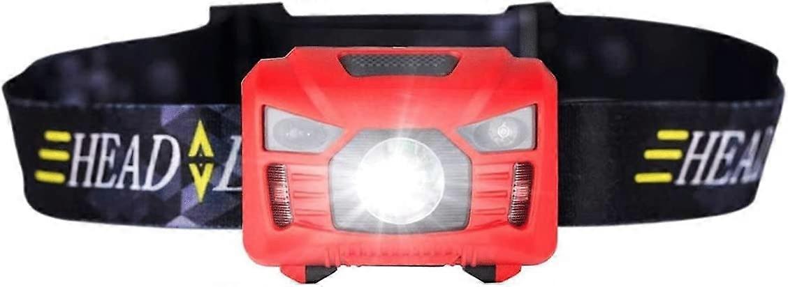 Headlamp, Body Motion Sensor Location Induction USB Rechargeable Headlight 2 Switch Modes Handheld Head Flashlight (Emitting Color : Red)