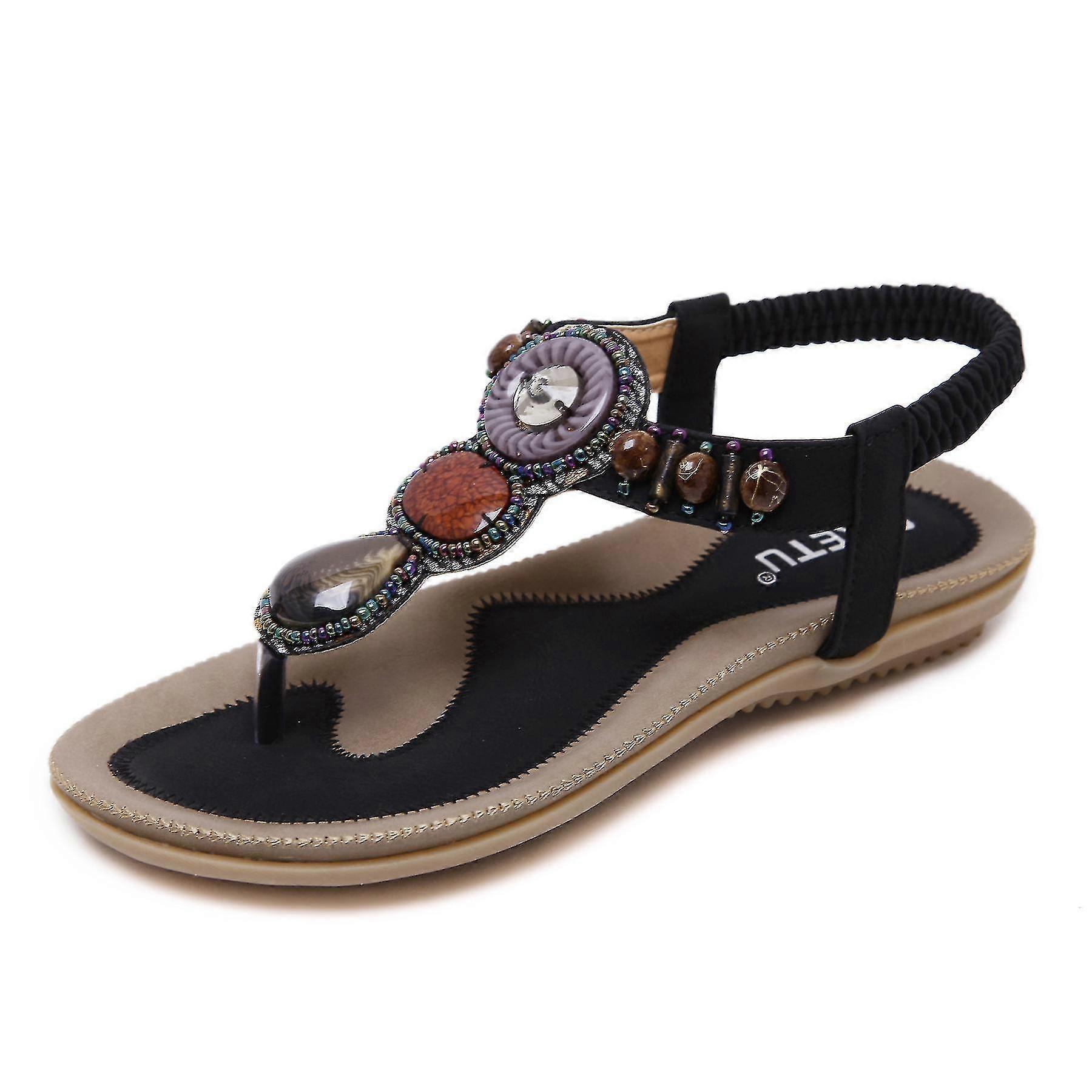 Naisten sandaalit Bohemian Kukat Strassi Flats Rantakengät