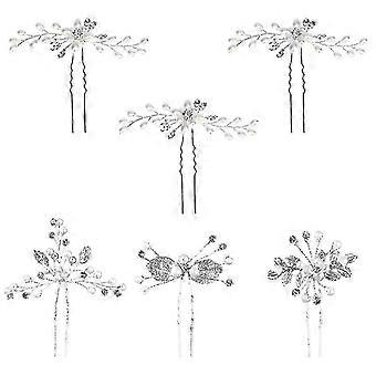 6pcs fatto a mano perla strass capelli foglia fiore sposa u forma di forcine clip decorazione per capelli (argento)