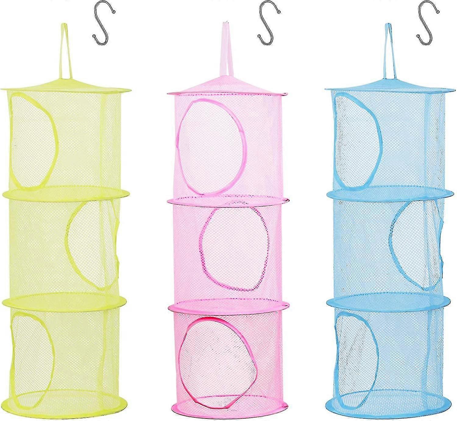 3 Pcs Kids Storage Net, Foldable Mesh Basket Hanging Toy Storage With S-hook For Plush Toys Small-b