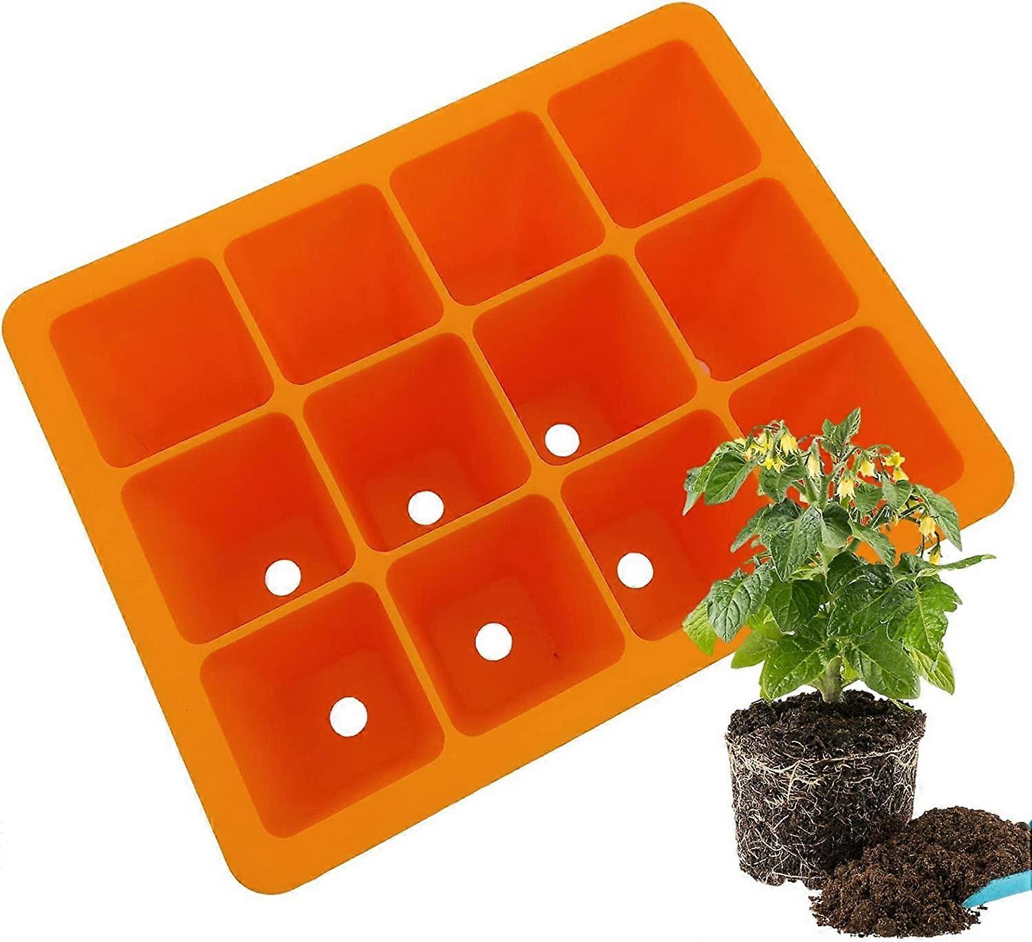 Silicone Seed Tray For Seedlings, Reusable Seed Starting Tray, 12 Cell Seedling Pots Seed Starter Pots For Vegetable Flower