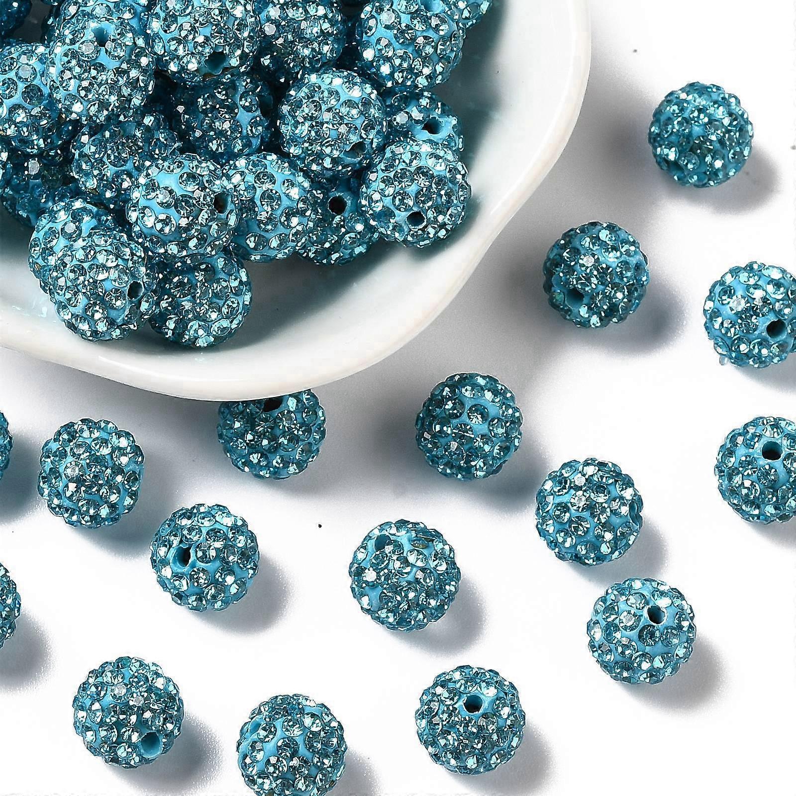 100pcs 10mm Aquamarine Rhinestone Clay Beads