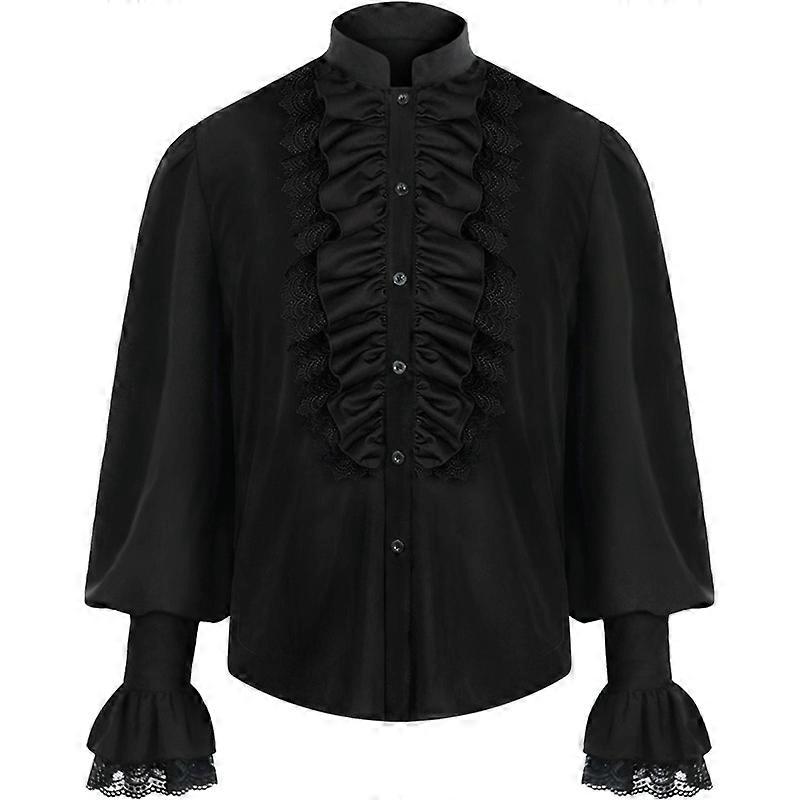 رجالي في العصور الوسطى الفيكتوري Steampunk قميص بلوزة زي القوطية كشكش قميص قمم