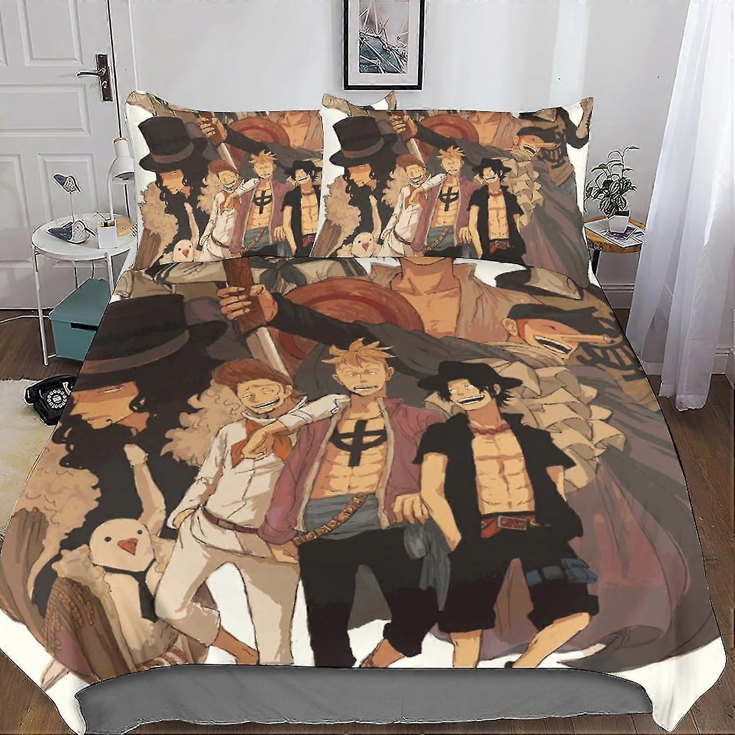 o5275 Lençóis de Cama UMA PEÇA Conjunto de Capa de Edredom Impresso Conjunto de Cama 3 Peças Microfibra Macia Luffy Anime Quilt Cover com Fronhas e Fecho de Zíper Be