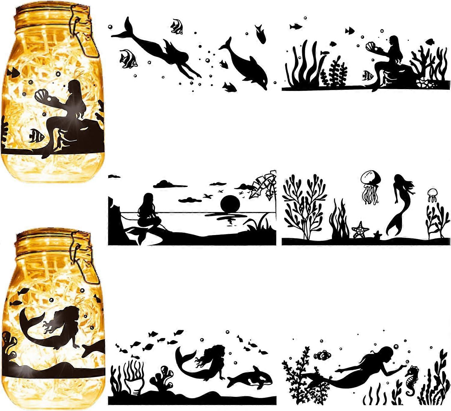 PVC Lamp Film for DIY Colorful Light Hanging Lamp Frosted Glass Jar Mermaid 200x90mm 6pcs/set