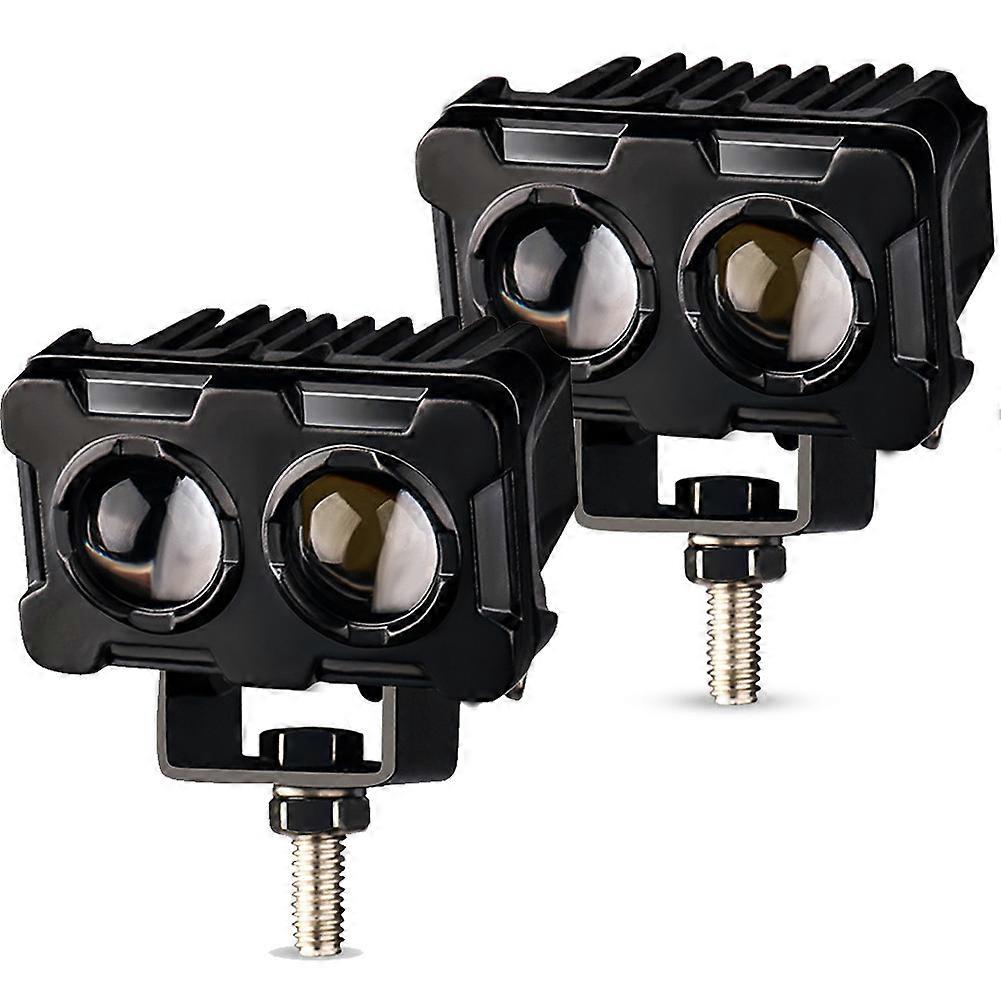 1/2PCS 60W Motorcycle LED Lens Spotlight Double Lenses Spotlight Motorcycles Auxiliary Fog Lamp Dual Color White Yellow Light