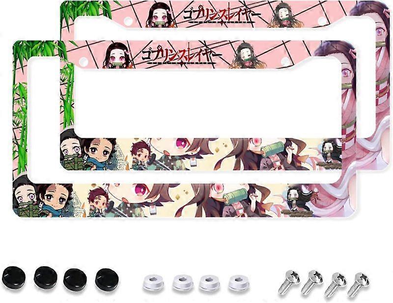 Anime Nummernschild Abdeckung Rahmen 2er Pack Metall Auto Platte Auto Dekorativ mit Schraubkappen Abdeckung Set