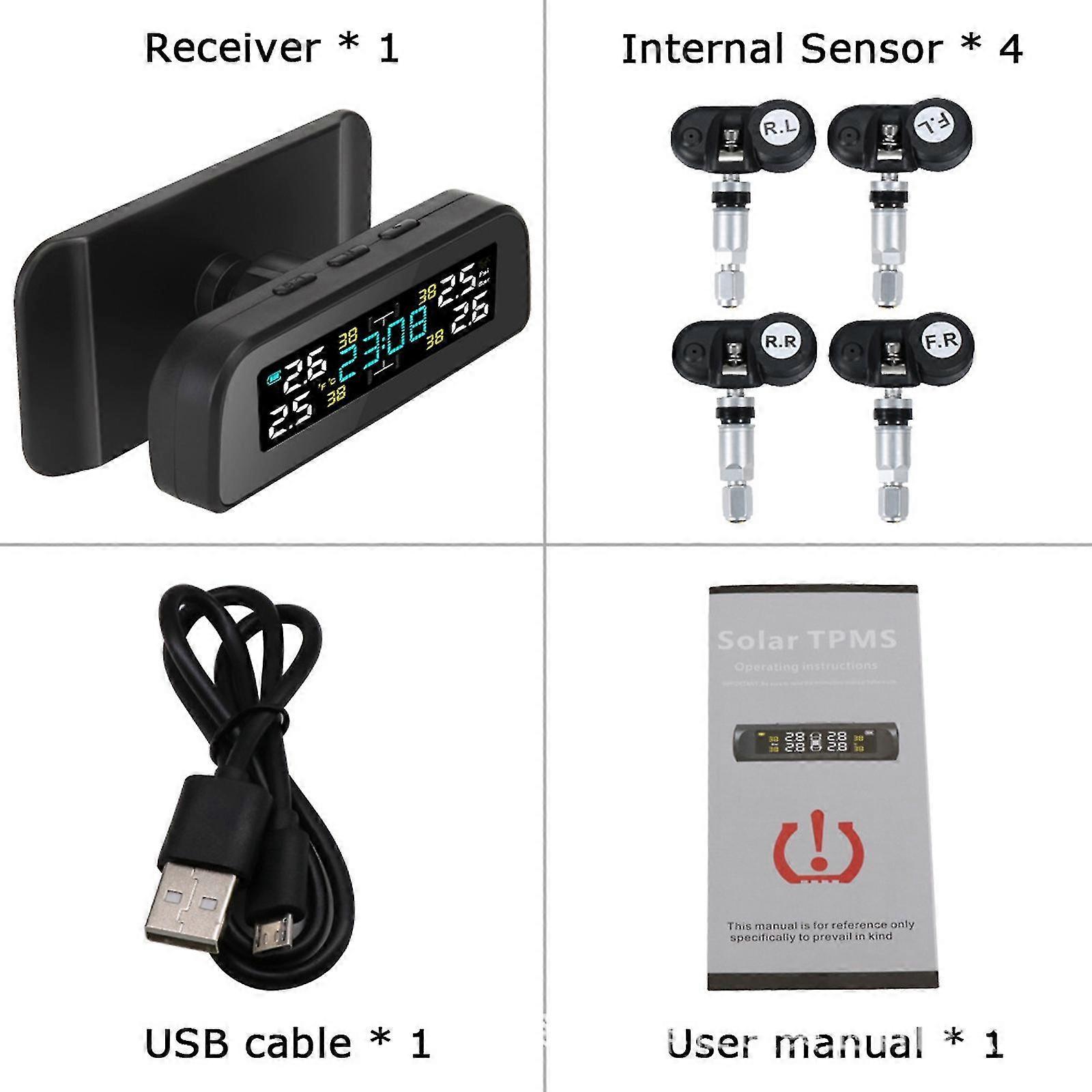 Wireless Car Tire Pressure Monitoring System Tpms Monitor+internal Sensor Solarnew
