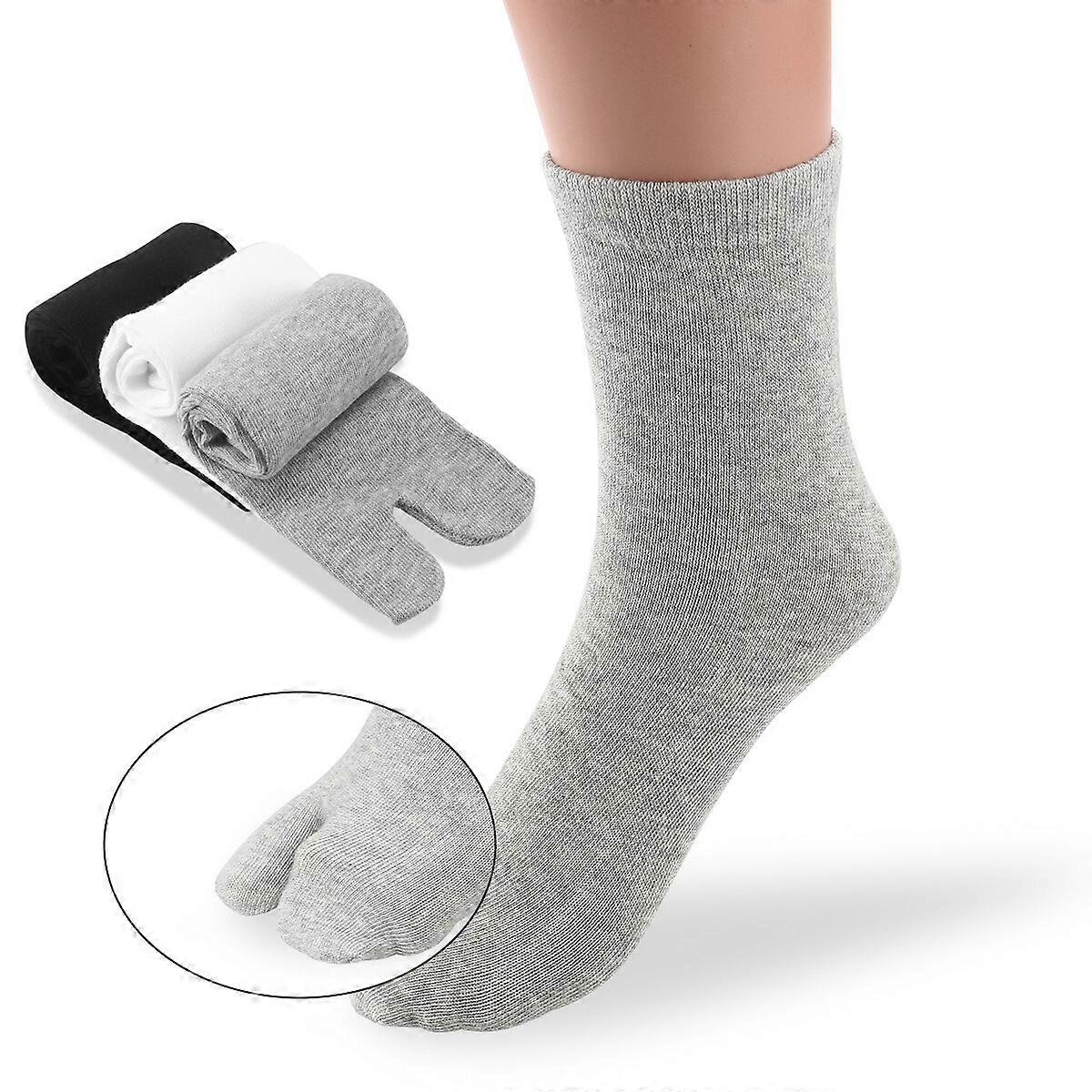 Tinksky 3 Pairs of Elastic Cotton Tabi Toe Socks (White+Grey+Black)