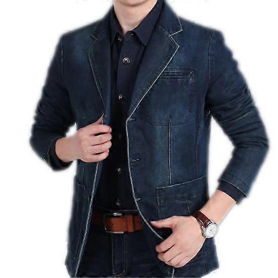 Men's Notched Collar 3 Button Tailoring Distressed Denim Blazer Jacket