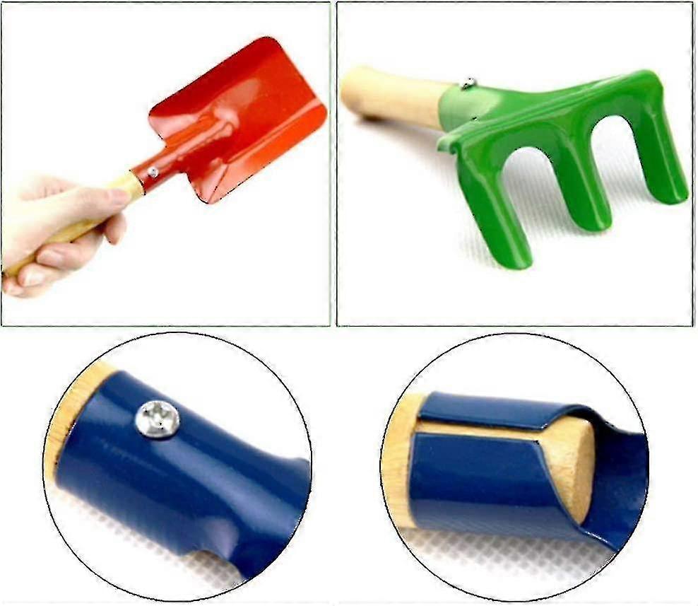 مجموعة أدوات الحديقة للأطفال ، مجموعة أدوات الحديقة المعدنية مع مقبض خشبي قوي ، أداة البستنة الآمنة ، البدلة