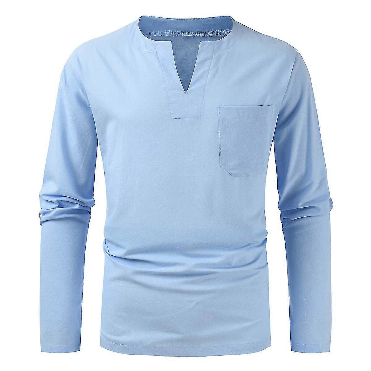 Mens Collarless Long Sleeve Shirt